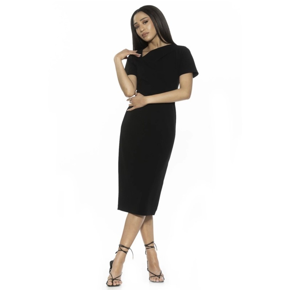 ALEXIA ADMOR Angelica Asymmetric Short Sleeve Black Sheath Dress XL